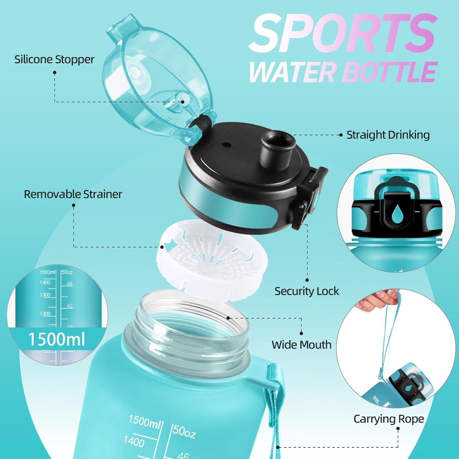 imageGourde Motivation 15l Gourde Sport avec Filtre Bouteille deau anti Fuite Bouteille avec Slogan de Motivation Facile Nettoyer Bouteille deau pour Running RandonneVertrose
