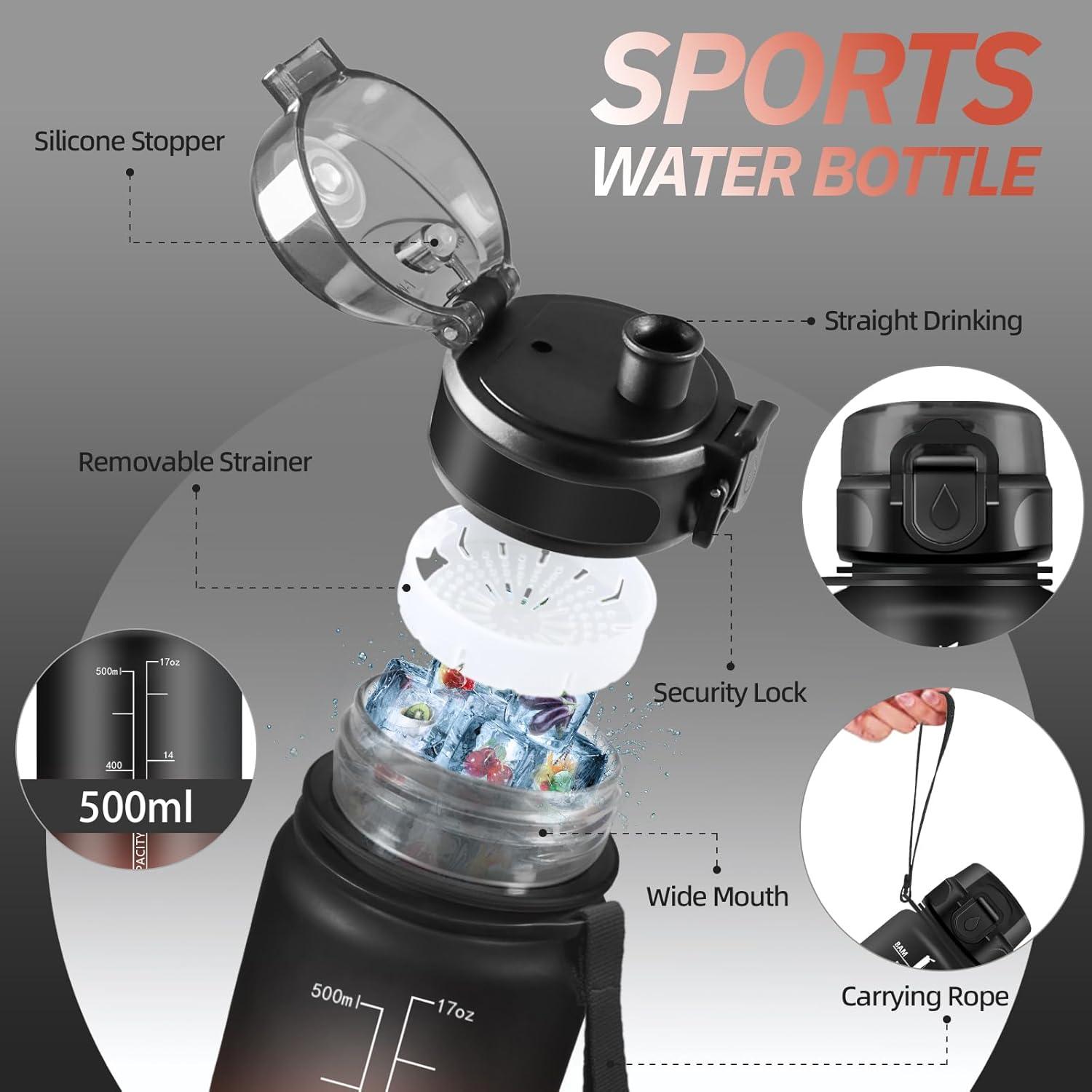 imageGourde Motivation 15l Gourde Sport avec Filtre Bouteille deau anti Fuite Bouteille avec Slogan de Motivation Facile Nettoyer Bouteille deau pour Running RandonneNoirrouge