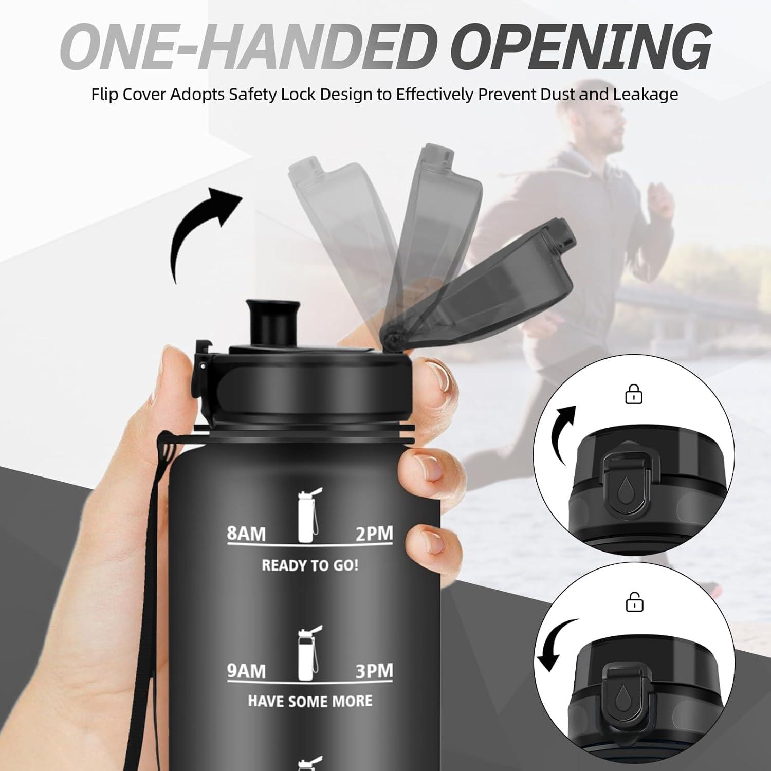 imageGourde Motivation 15l Gourde Sport avec Filtre Bouteille deau anti Fuite Bouteille avec Slogan de Motivation Facile Nettoyer Bouteille deau pour Running RandonneNoir