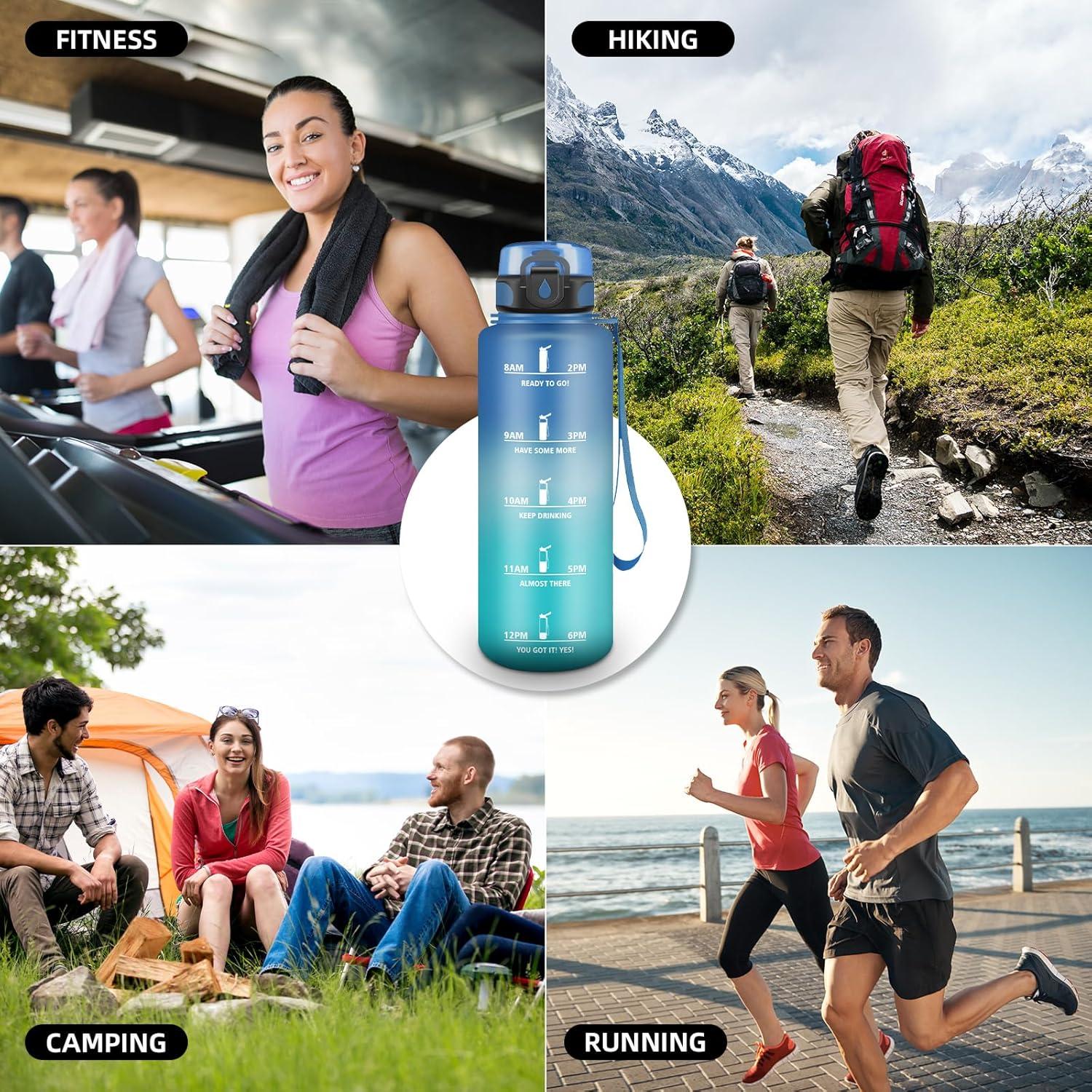 imageGourde Motivation 15l Gourde Sport avec Filtre Bouteille deau anti Fuite Bouteille avec Slogan de Motivation Facile Nettoyer Bouteille deau pour Running RandonneBleuvert