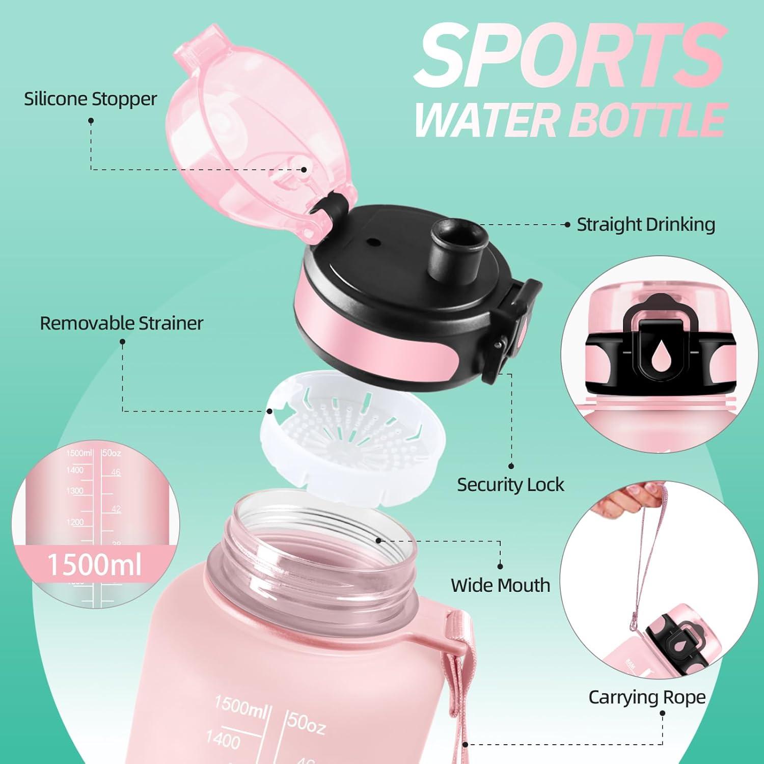 imageGourde Motivation 15l Gourde Sport avec Filtre Bouteille deau anti Fuite Bouteille avec Slogan de Motivation Facile Nettoyer Bouteille deau pour Running RandonneRosecyan