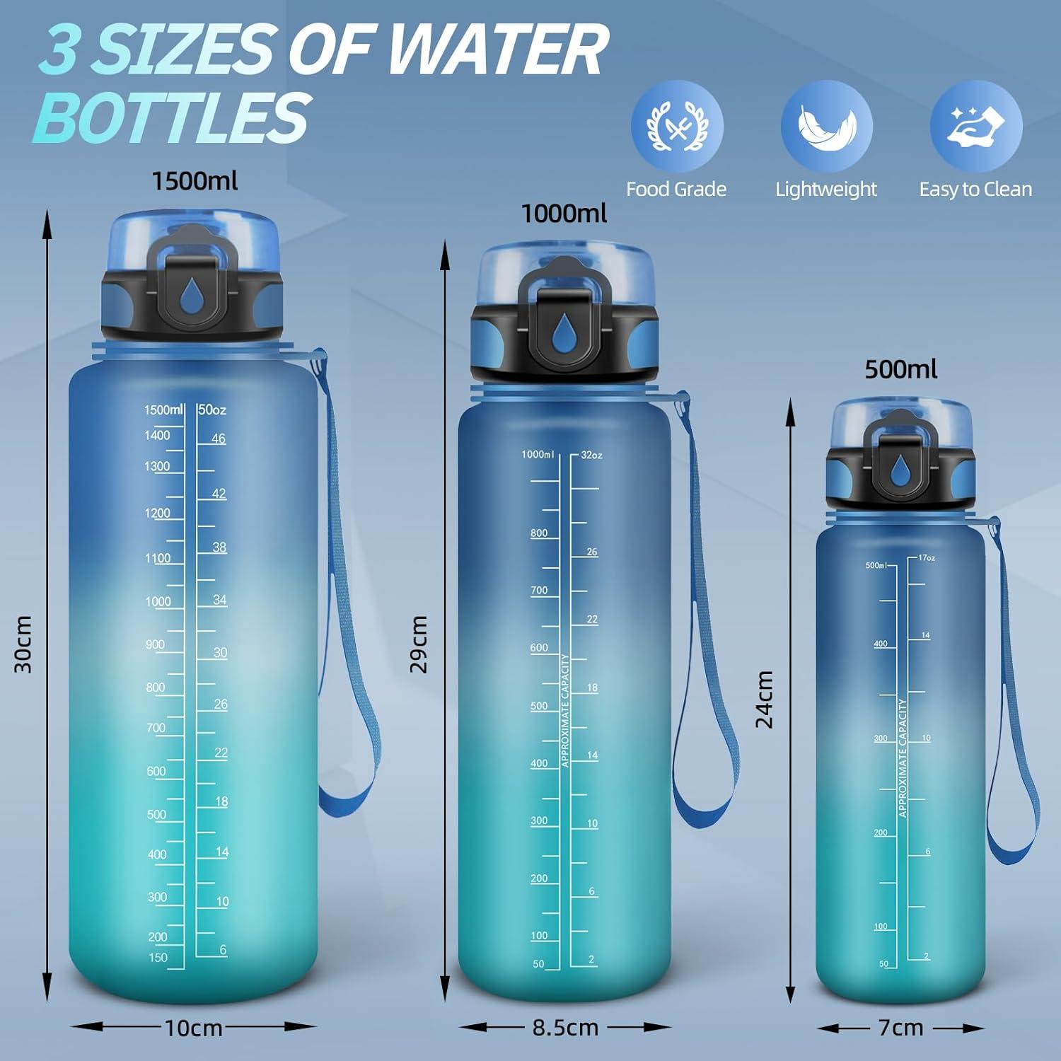 imageGourde Motivation 15l Gourde Sport avec Filtre Bouteille deau anti Fuite Bouteille avec Slogan de Motivation Facile Nettoyer Bouteille deau pour Running RandonneBleuvert