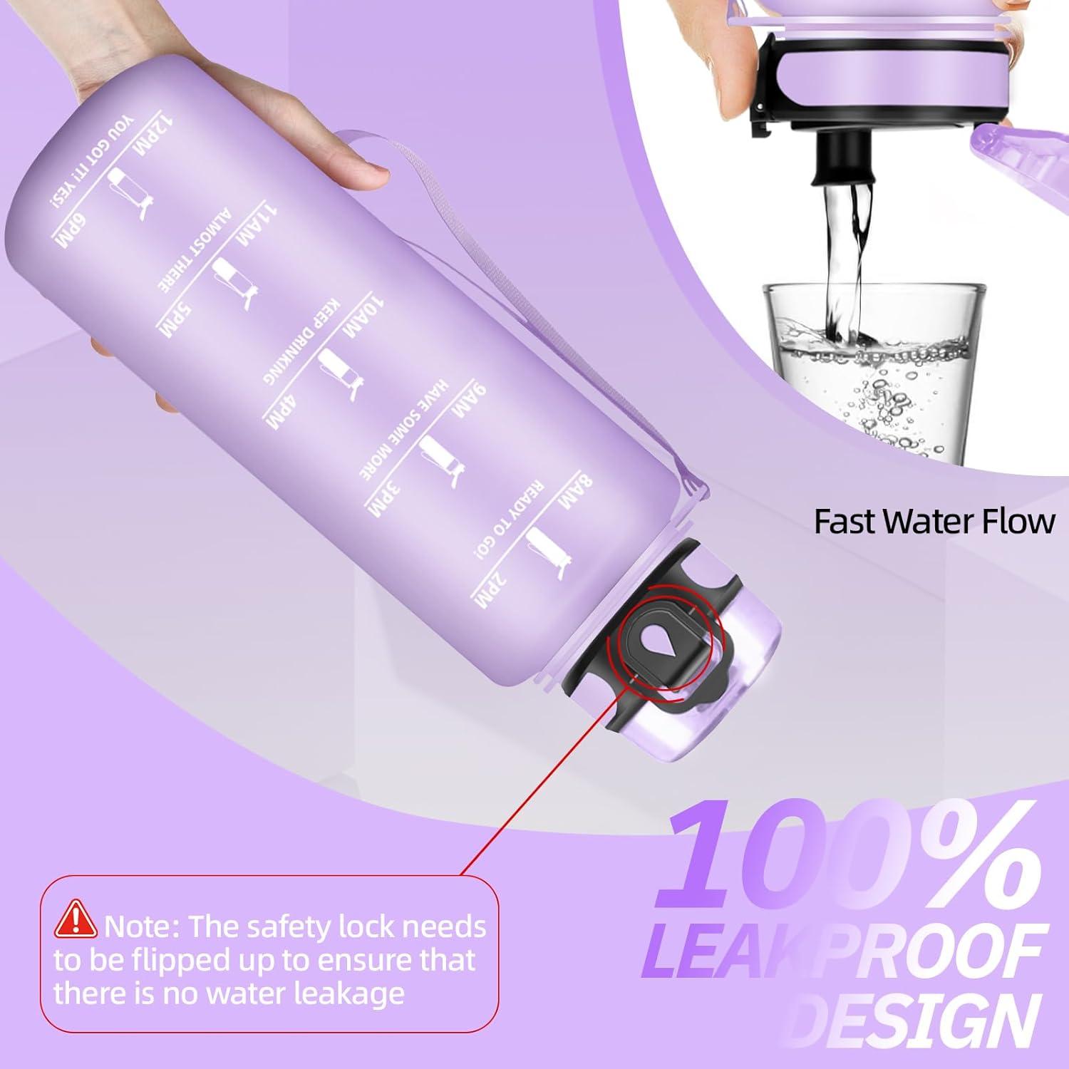 imageGourde Motivation 15l Gourde Sport avec Filtre Bouteille deau anti Fuite Bouteille avec Slogan de Motivation Facile Nettoyer Bouteille deau pour Running RandonneViolet Clair