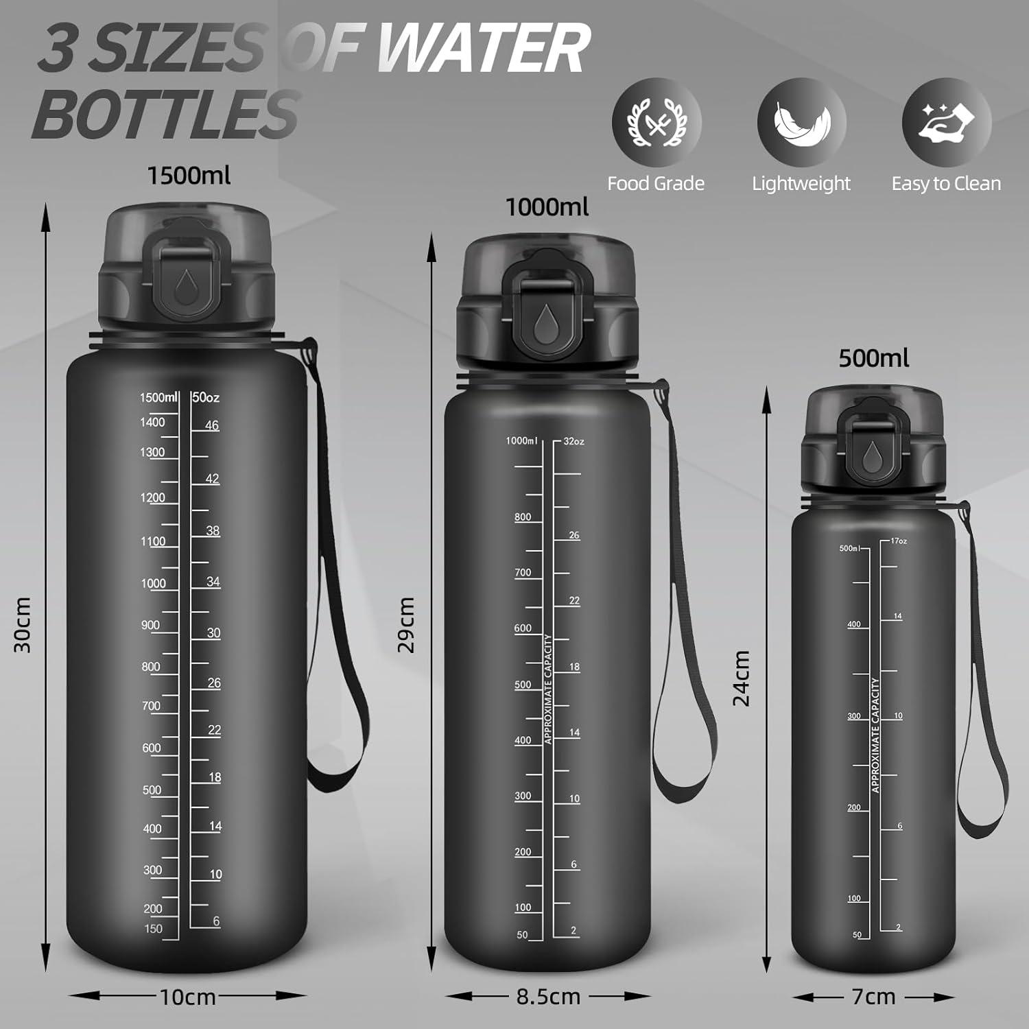 imageGourde Motivation 15l Gourde Sport avec Filtre Bouteille deau anti Fuite Bouteille avec Slogan de Motivation Facile Nettoyer Bouteille deau pour Running RandonneNoir