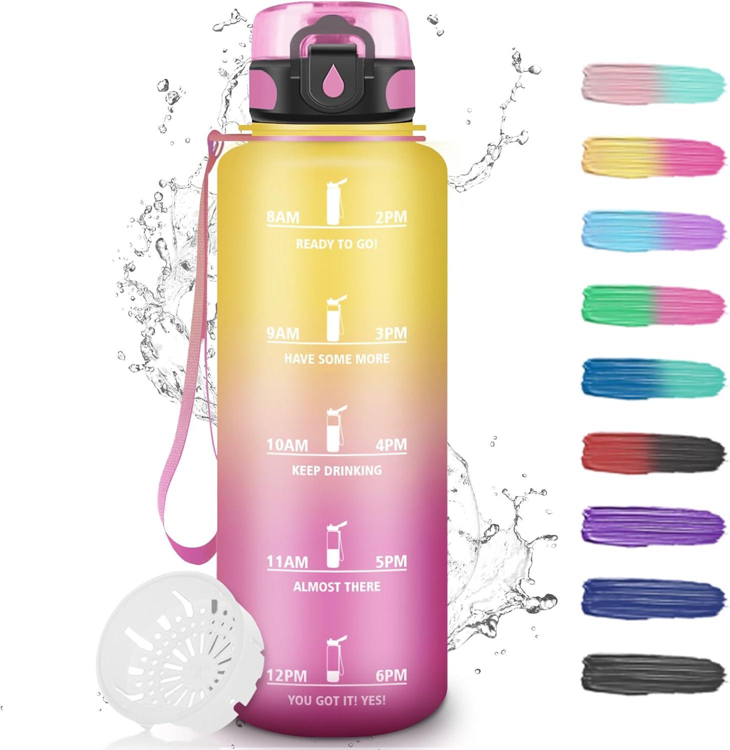 imageGourde Motivation 15l Gourde Sport avec Filtre Bouteille deau anti Fuite Bouteille avec Slogan de Motivation Facile Nettoyer Bouteille deau pour Running RandonneJaunerose