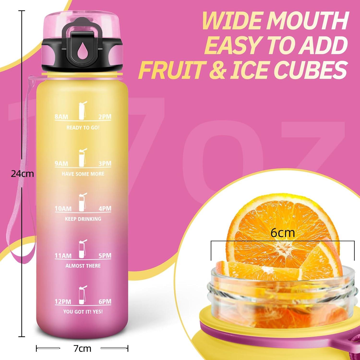 imageGourde Motivation 15l Gourde Sport avec Filtre Bouteille deau anti Fuite Bouteille avec Slogan de Motivation Facile Nettoyer Bouteille deau pour Running RandonneJaunerose