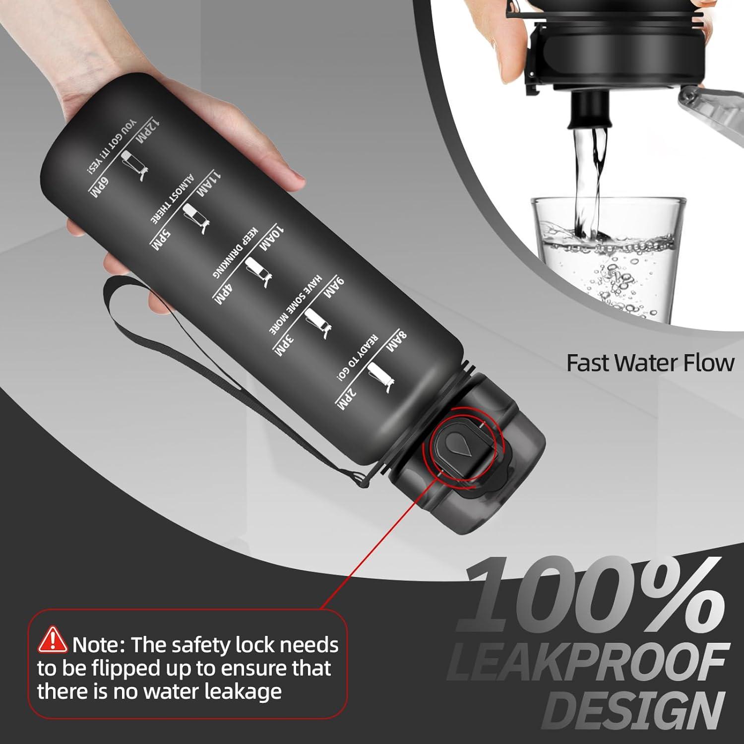 imageGourde Motivation 15l Gourde Sport avec Filtre Bouteille deau anti Fuite Bouteille avec Slogan de Motivation Facile Nettoyer Bouteille deau pour Running RandonneNoir