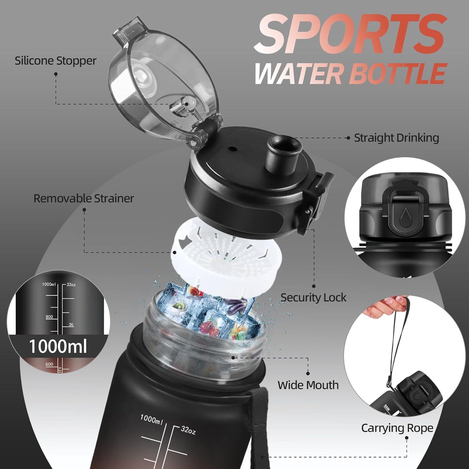 imageGourde Motivation 15l Gourde Sport avec Filtre Bouteille deau anti Fuite Bouteille avec Slogan de Motivation Facile Nettoyer Bouteille deau pour Running RandonneNoirrouge