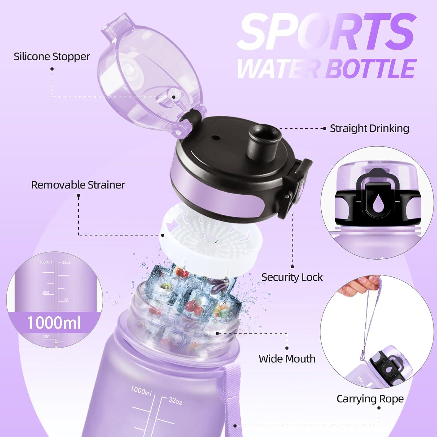 imageGourde Motivation 15l Gourde Sport avec Filtre Bouteille deau anti Fuite Bouteille avec Slogan de Motivation Facile Nettoyer Bouteille deau pour Running RandonneViolet Clair