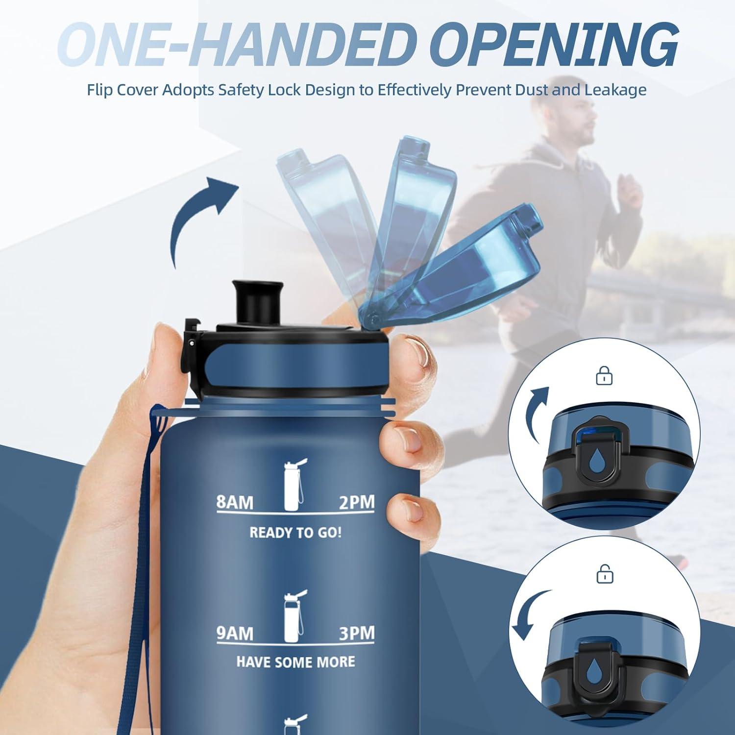 imageGourde Motivation 15l Gourde Sport avec Filtre Bouteille deau anti Fuite Bouteille avec Slogan de Motivation Facile Nettoyer Bouteille deau pour Running RandonneBleu Fonc