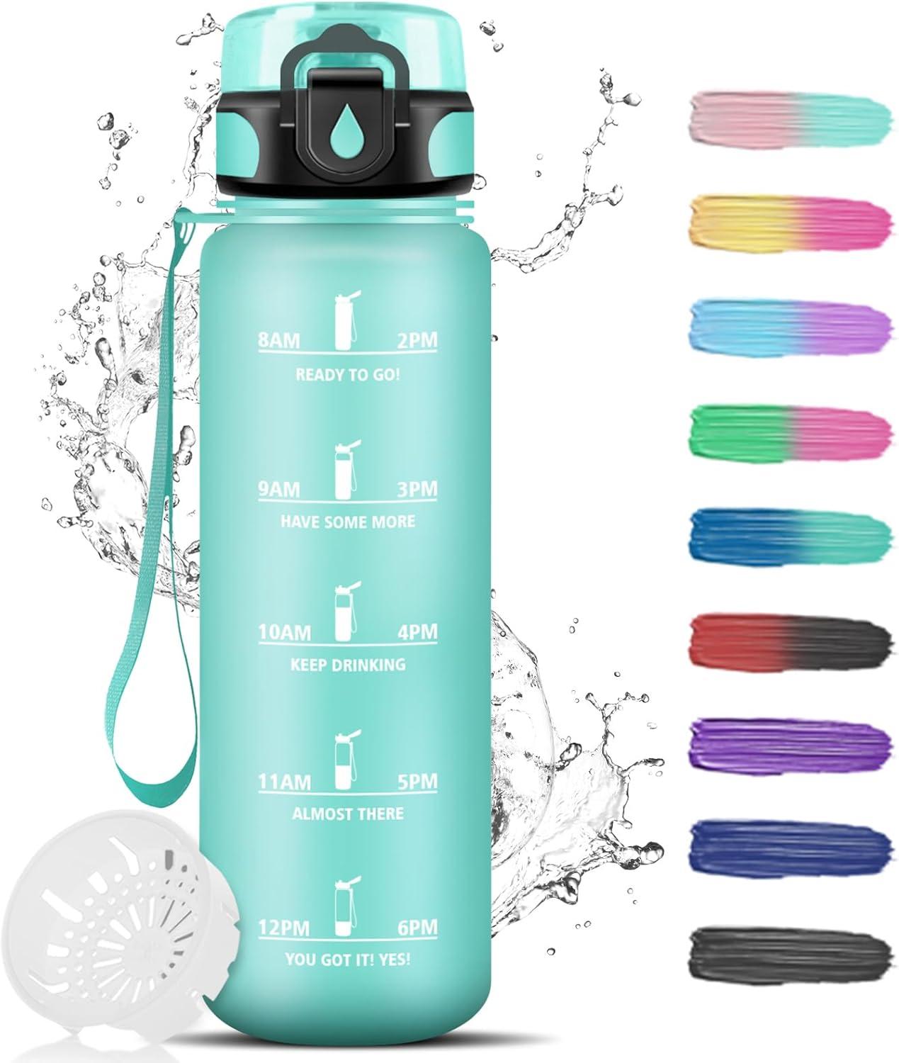imageGourde Motivation 15l Gourde Sport avec Filtre Bouteille deau anti Fuite Bouteille avec Slogan de Motivation Facile Nettoyer Bouteille deau pour Running RandonneMbleuvert