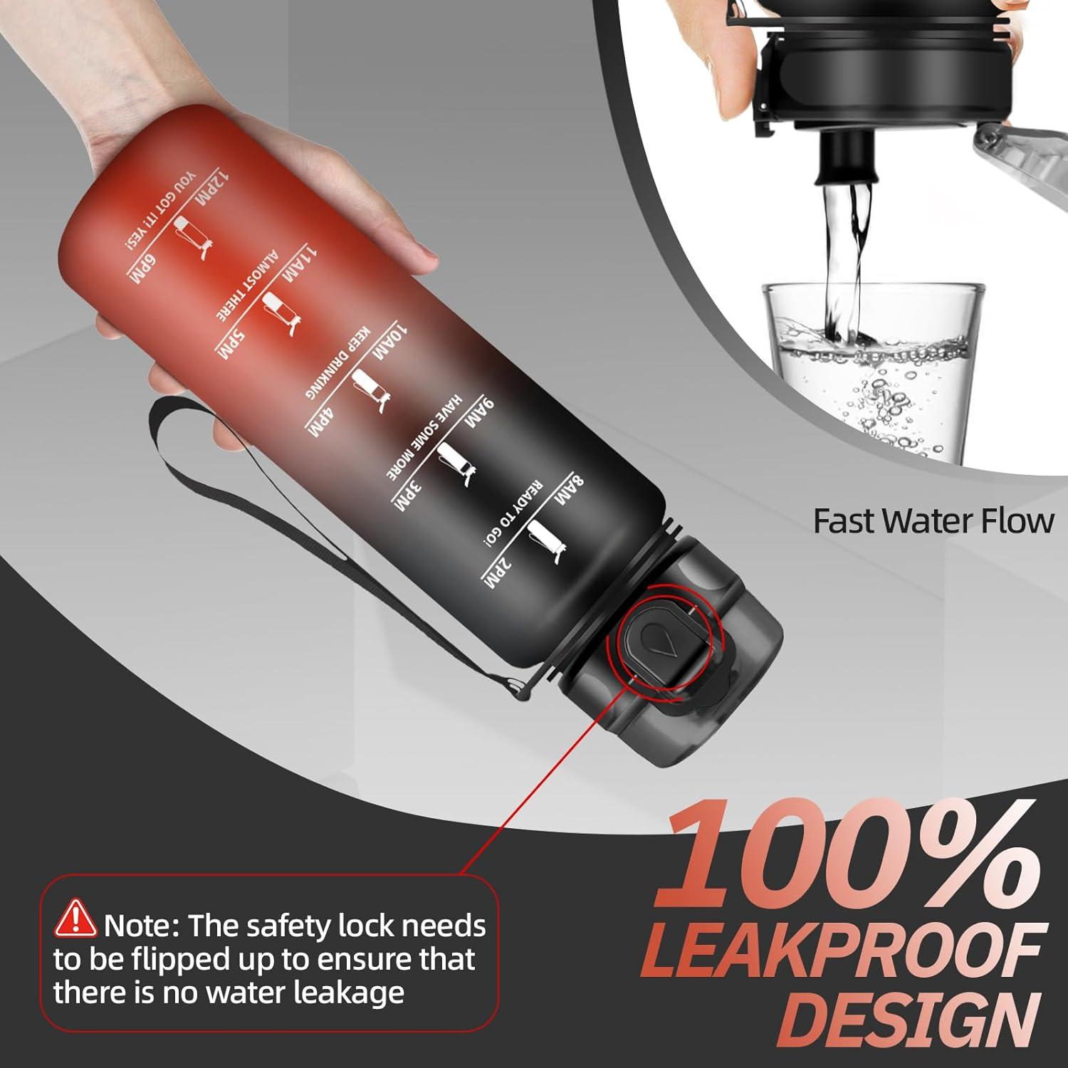 imageGourde Motivation 15l Gourde Sport avec Filtre Bouteille deau anti Fuite Bouteille avec Slogan de Motivation Facile Nettoyer Bouteille deau pour Running RandonneNoirrouge