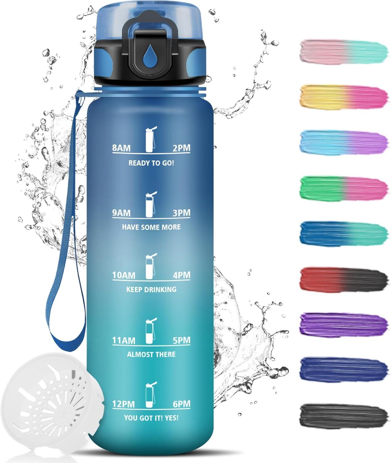 imageGourde Motivation 15l Gourde Sport avec Filtre Bouteille deau anti Fuite Bouteille avec Slogan de Motivation Facile Nettoyer Bouteille deau pour Running RandonneBleuvert