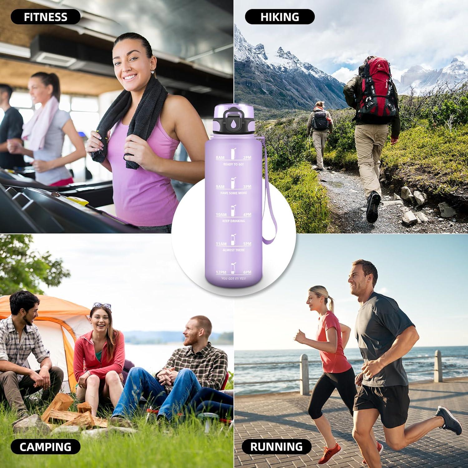 imageGourde Motivation 15l Gourde Sport avec Filtre Bouteille deau anti Fuite Bouteille avec Slogan de Motivation Facile Nettoyer Bouteille deau pour Running RandonneViolet Clair