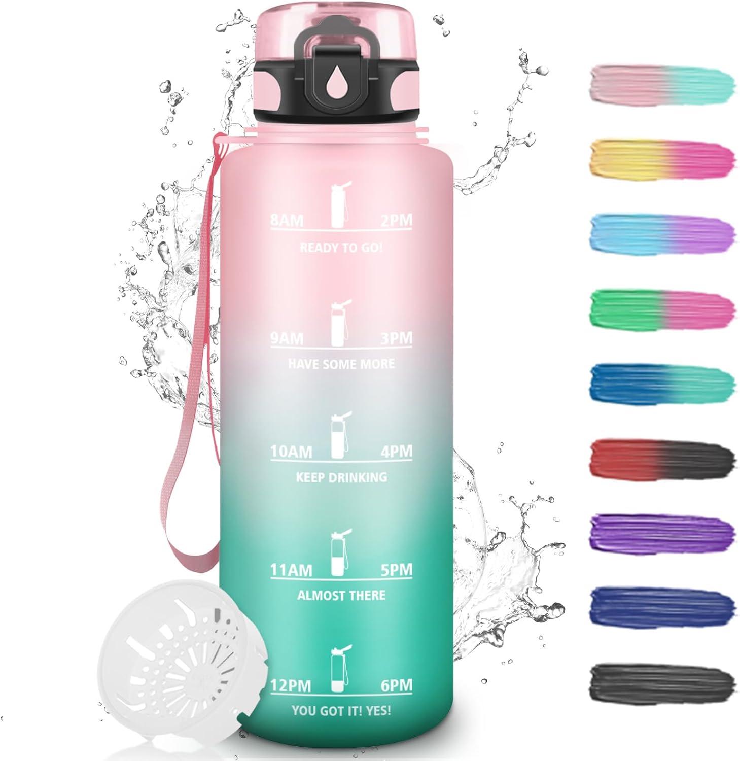 imageGourde Motivation 15l Gourde Sport avec Filtre Bouteille deau anti Fuite Bouteille avec Slogan de Motivation Facile Nettoyer Bouteille deau pour Running RandonneRosecyan
