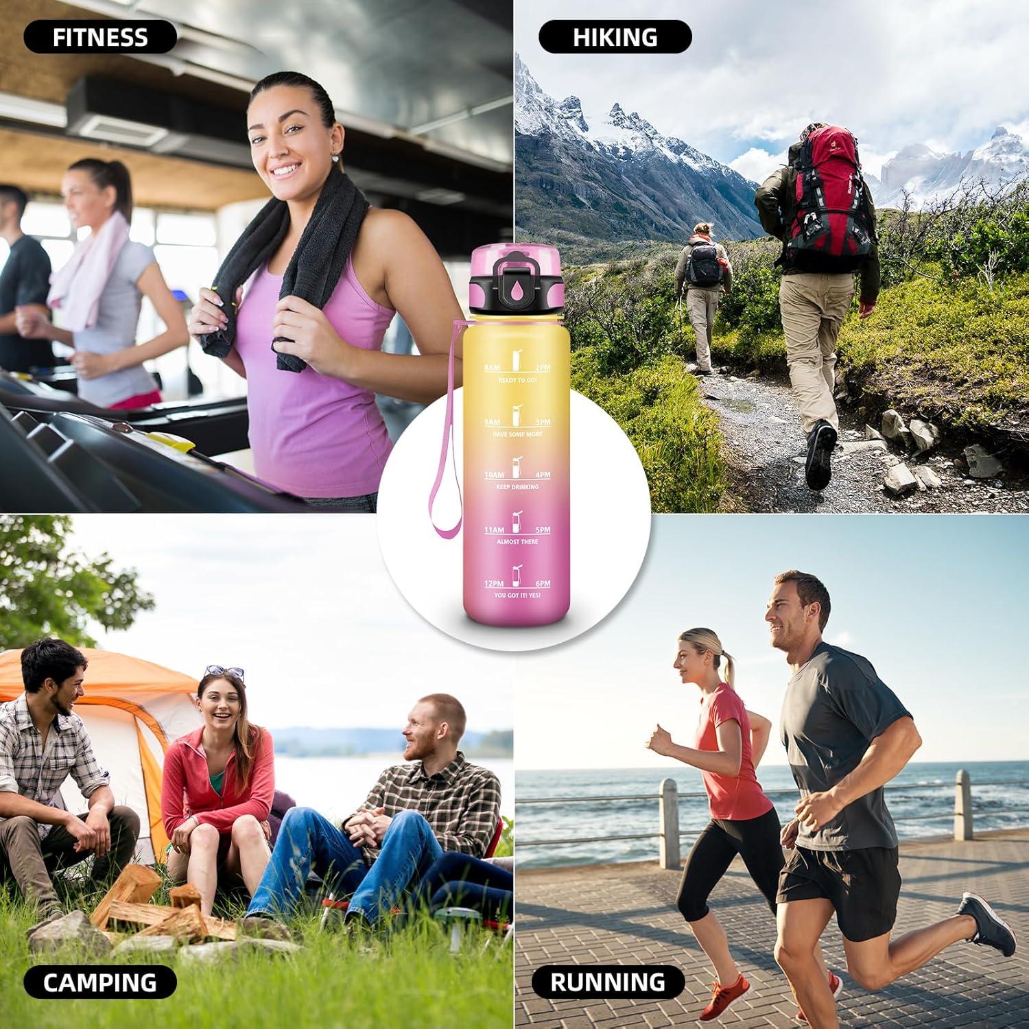 imageGourde Motivation 15l Gourde Sport avec Filtre Bouteille deau anti Fuite Bouteille avec Slogan de Motivation Facile Nettoyer Bouteille deau pour Running RandonneJaunerose