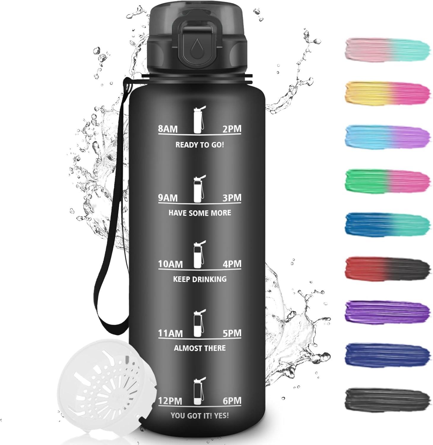 imageGourde Motivation 15l Gourde Sport avec Filtre Bouteille deau anti Fuite Bouteille avec Slogan de Motivation Facile Nettoyer Bouteille deau pour Running RandonneNoir