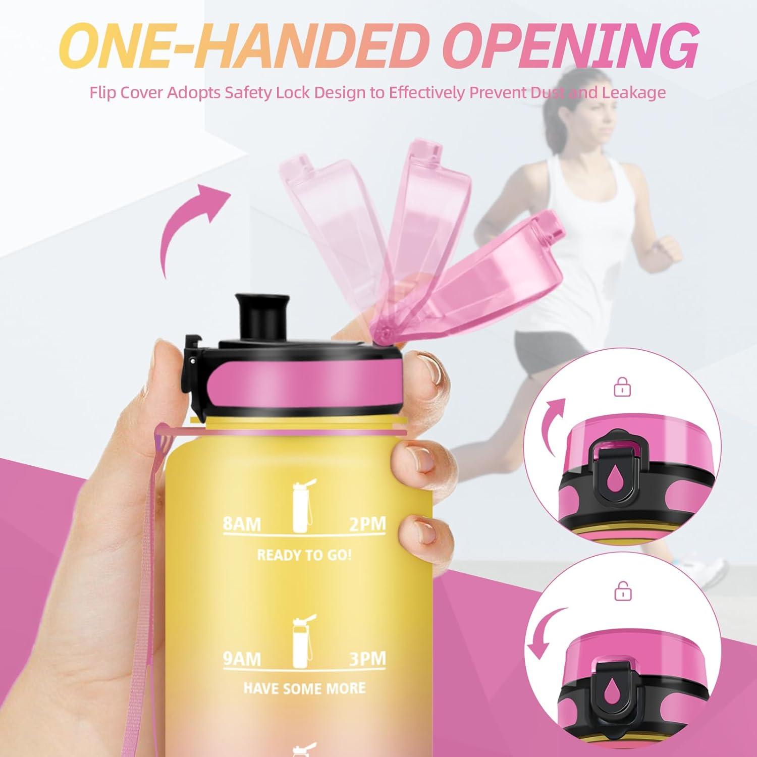 imageGourde Motivation 15l Gourde Sport avec Filtre Bouteille deau anti Fuite Bouteille avec Slogan de Motivation Facile Nettoyer Bouteille deau pour Running RandonneJaunerose