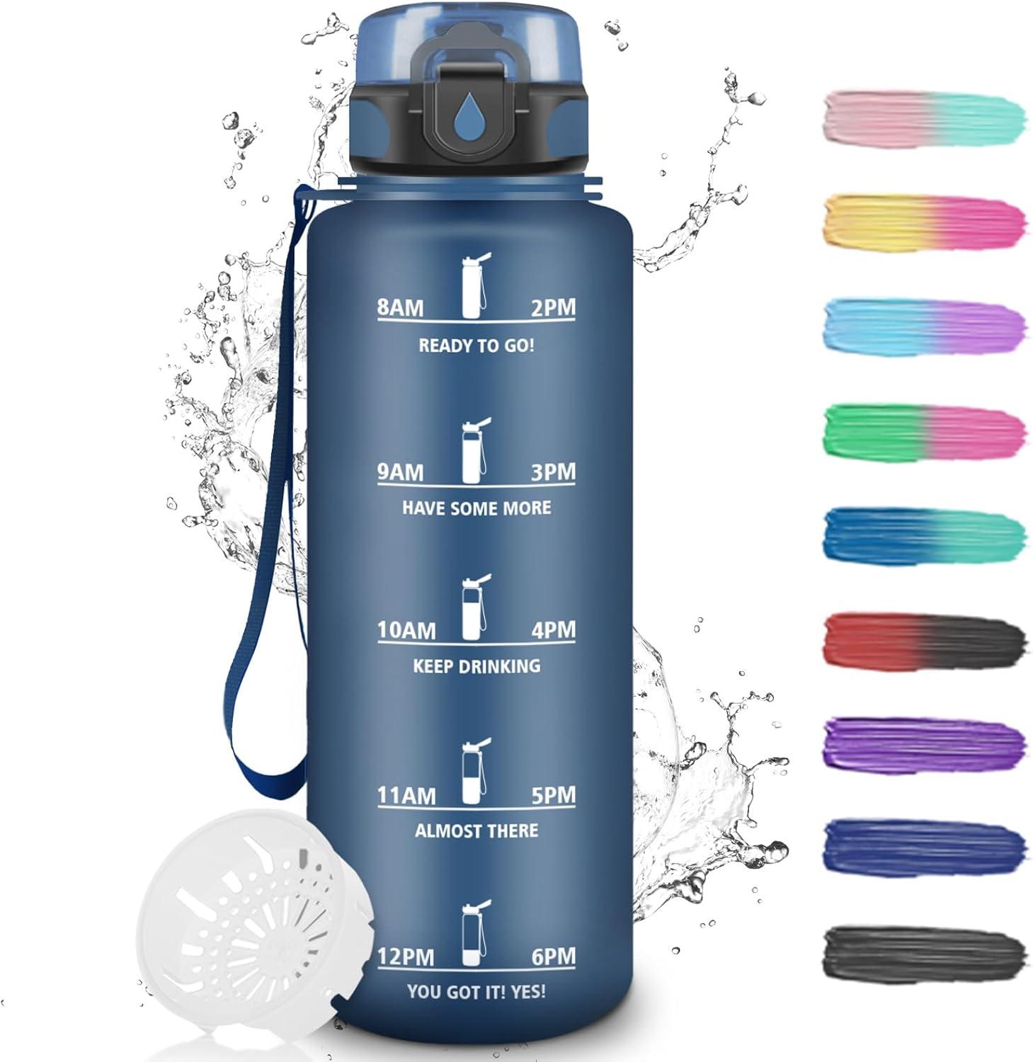 imageGourde Motivation 15l Gourde Sport avec Filtre Bouteille deau anti Fuite Bouteille avec Slogan de Motivation Facile Nettoyer Bouteille deau pour Running RandonneBleu Fonc