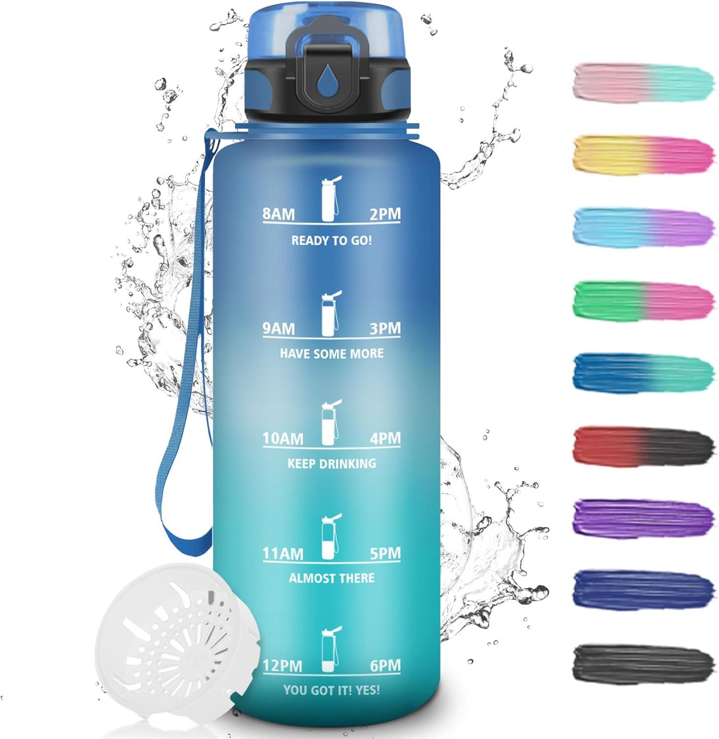 imageGourde Motivation 15l Gourde Sport avec Filtre Bouteille deau anti Fuite Bouteille avec Slogan de Motivation Facile Nettoyer Bouteille deau pour Running RandonneBleuvert