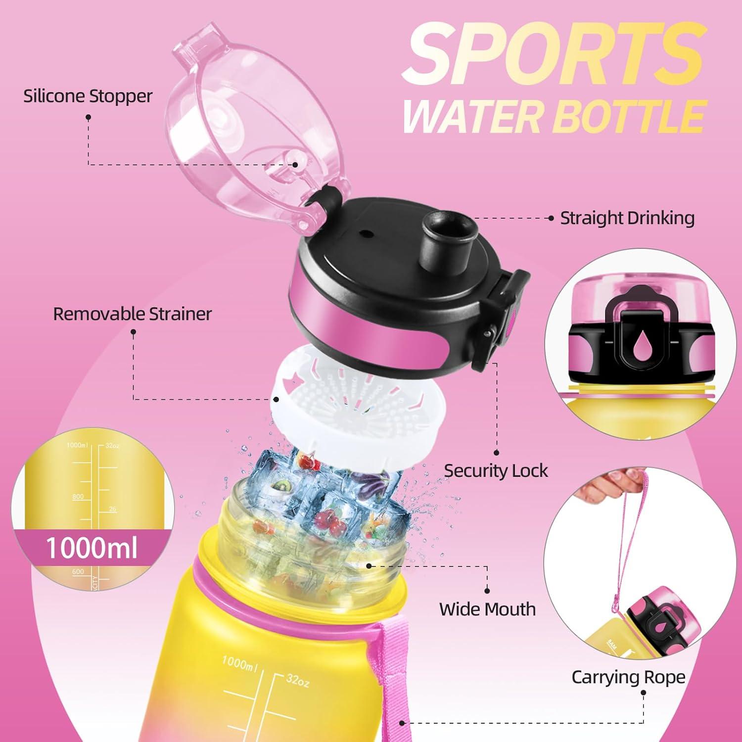 imageGourde Motivation 15l Gourde Sport avec Filtre Bouteille deau anti Fuite Bouteille avec Slogan de Motivation Facile Nettoyer Bouteille deau pour Running RandonneJaunerose