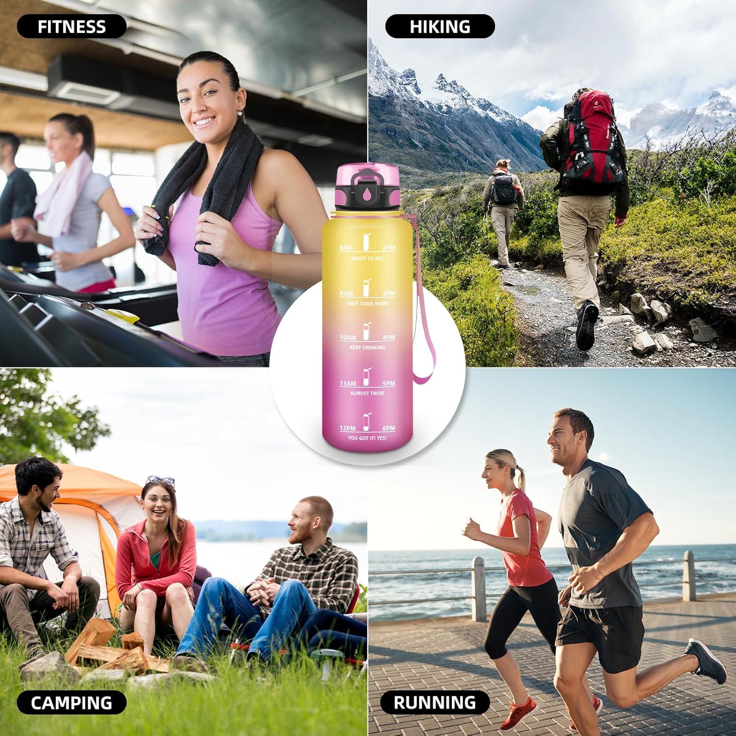 imageGourde Motivation 15l Gourde Sport avec Filtre Bouteille deau anti Fuite Bouteille avec Slogan de Motivation Facile Nettoyer Bouteille deau pour Running RandonneJaunerose