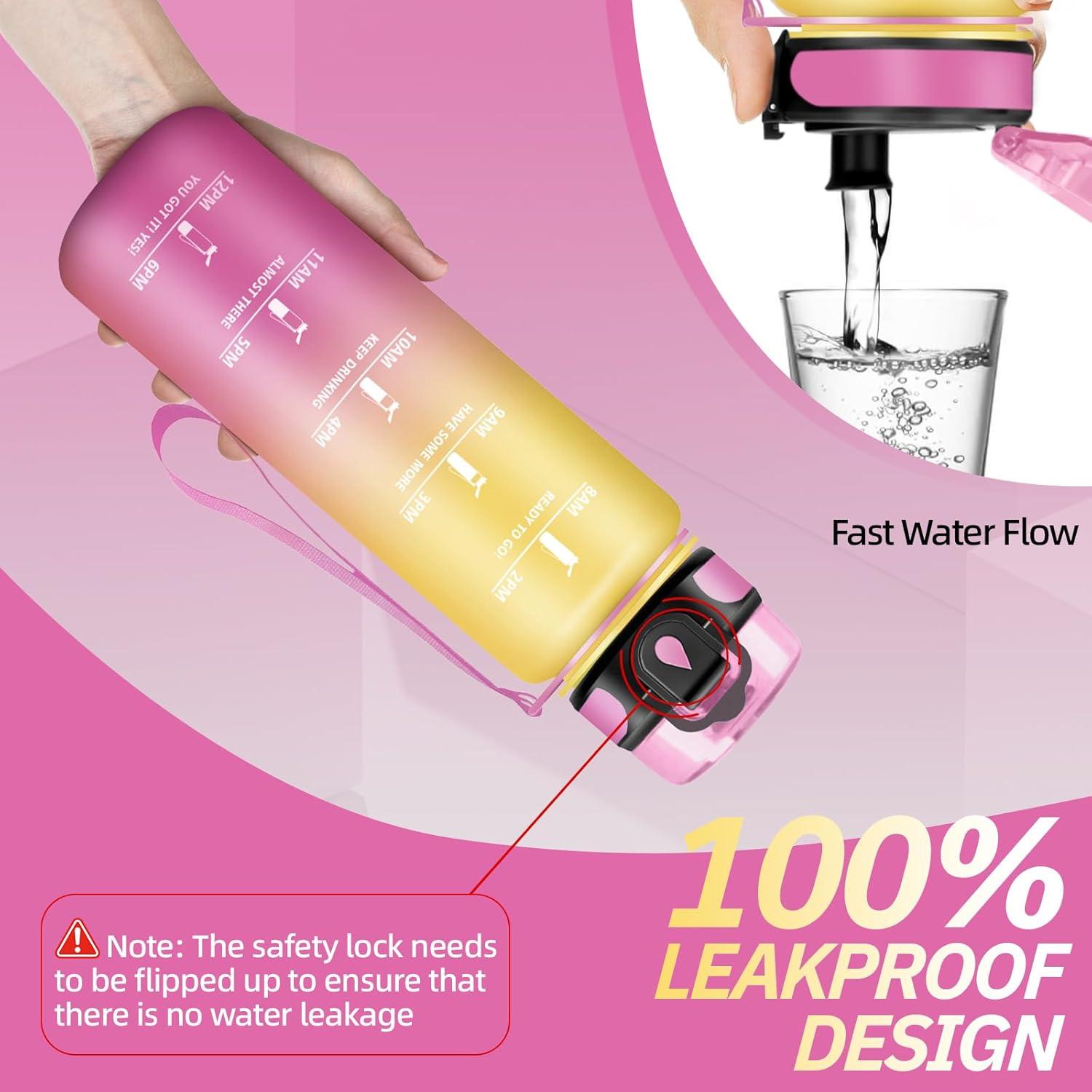 imageGourde Motivation 15l Gourde Sport avec Filtre Bouteille deau anti Fuite Bouteille avec Slogan de Motivation Facile Nettoyer Bouteille deau pour Running RandonneJaunerose