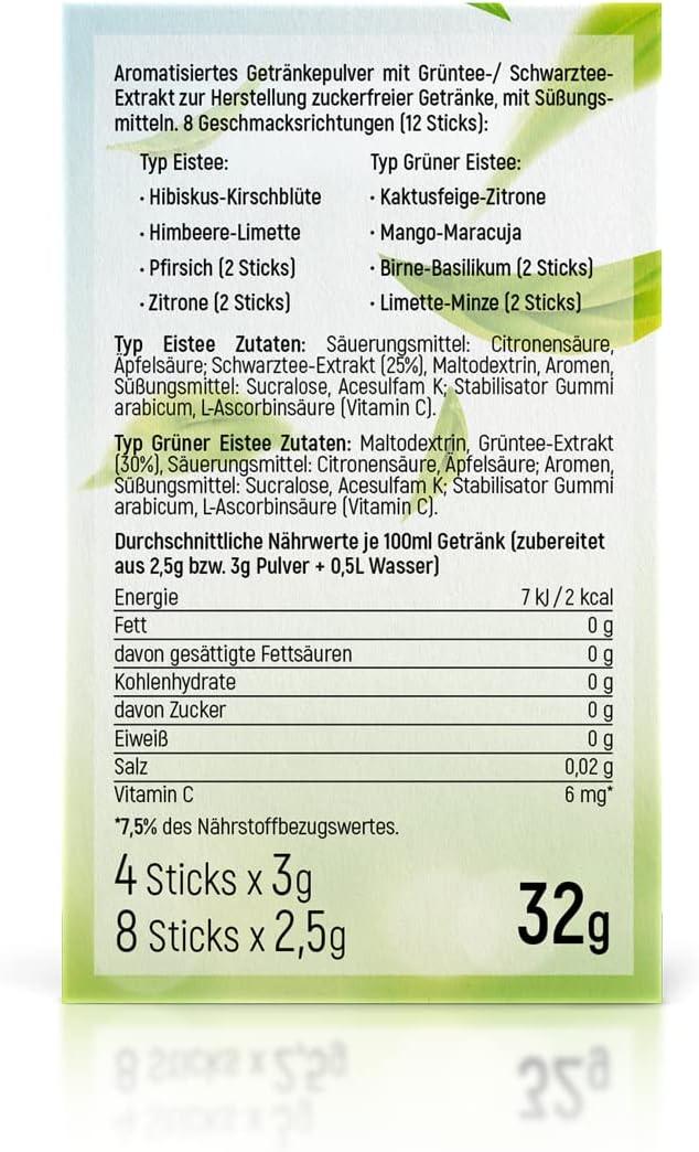 imageINSTICK Boisson instantane sans sucre Mlange de th glac Varits de th vert et dextrait de th noir 1 paquet de 12 sachets pour 12x05L boisson en poudre vgtalienne