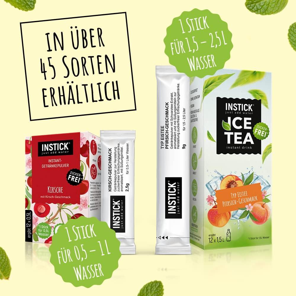 imageINSTICK Boisson instantane sans sucre Mlange de th glac Varits de th vert et dextrait de th noir 1 paquet de 12 sachets pour 12x05L boisson en poudre vgtalienne