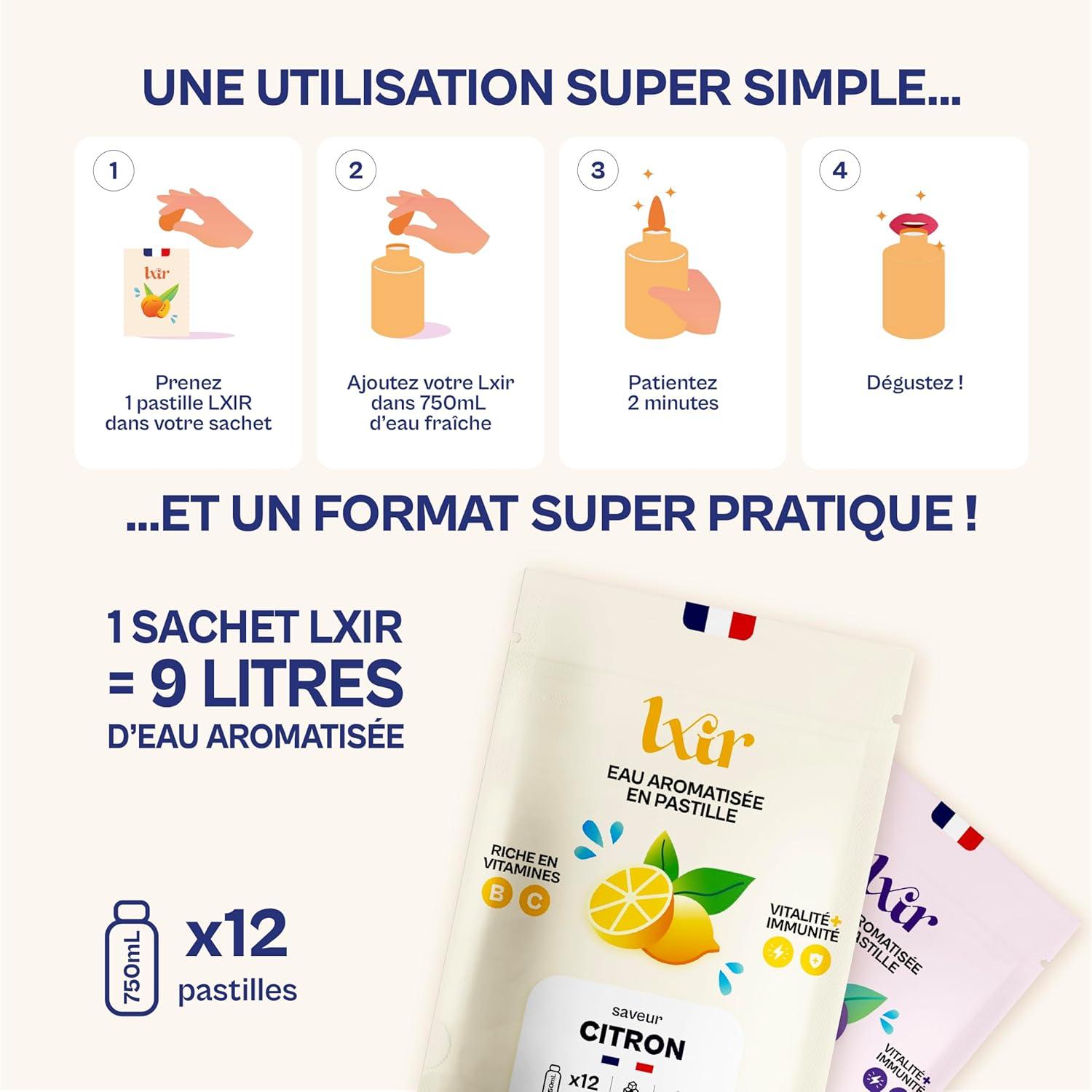 imageLXIR DRINK Eau aromatise en pastille sans sucre Boisson multivitamines Riche en vitamines C et B Hydratation quotidienne Beaut de la peau Vitalit 60 units 5 saveurs 1 gourde ROSEGourde Bleu