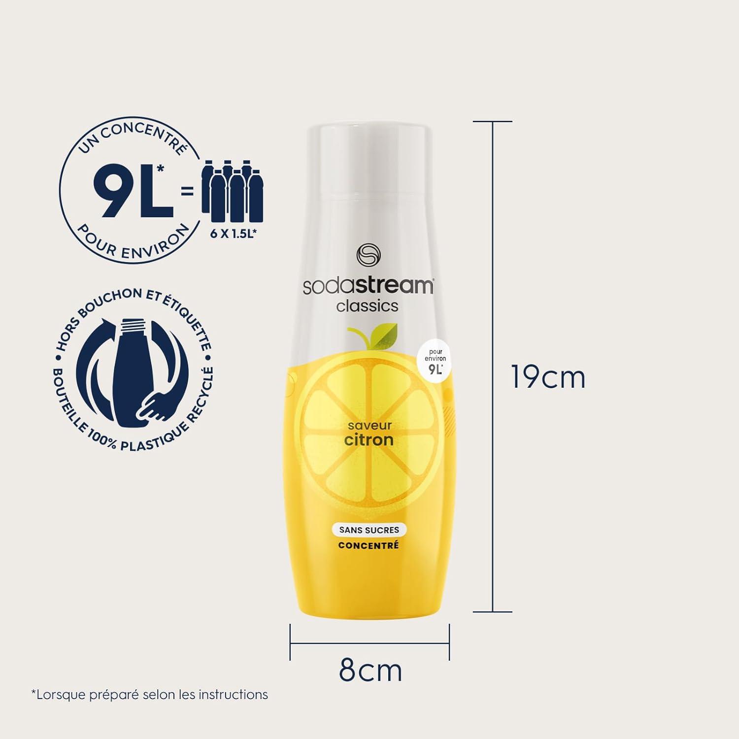 imageSodaStream Concentr Citron Sans Sucres pour Machine Eau Ptillante et Soda Prparez jusqu 9 Litres de Soda au Citron en Quelques Secondes 440ml