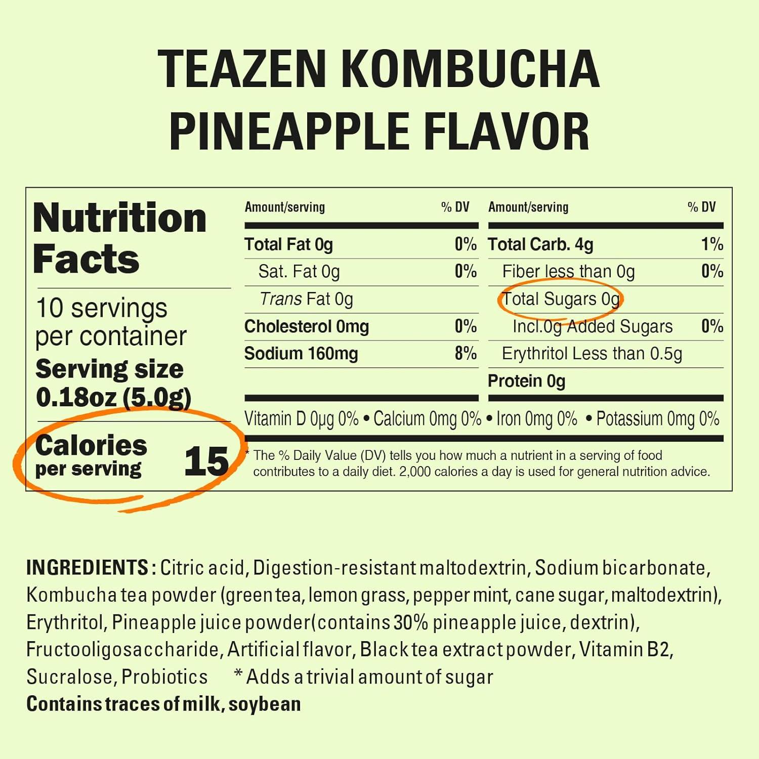 imageTEAZEN Kombucha Berry Boisson instantane au th probiotique 10 sachets Sans sucre Vgan Faible en calories Prparation pour boisson Corenne avec prbiotiquesAnanas