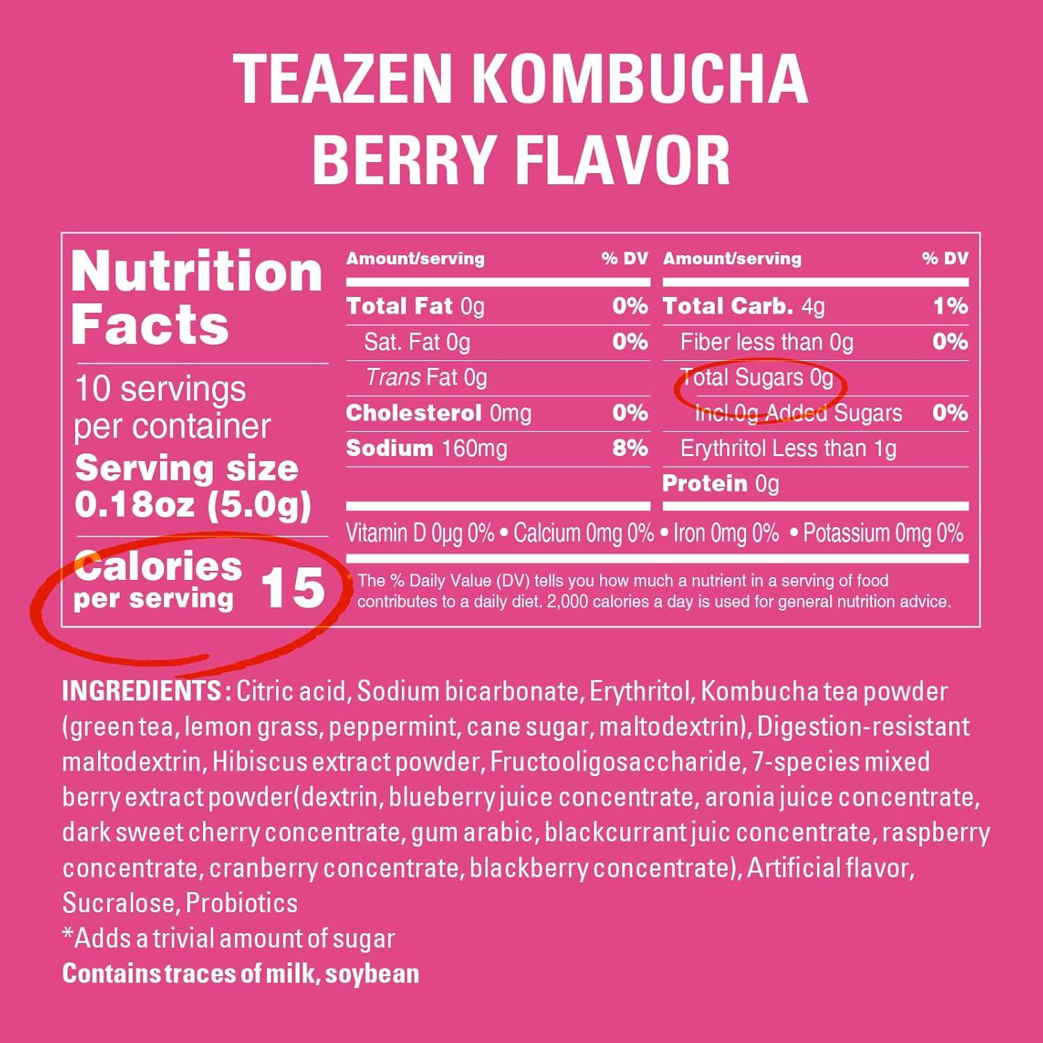 imageTEAZEN Kombucha Berry Boisson instantane au th probiotique 10 sachets Sans sucre Vgan Faible en calories Prparation pour boisson Corenne avec prbiotiquesBerry