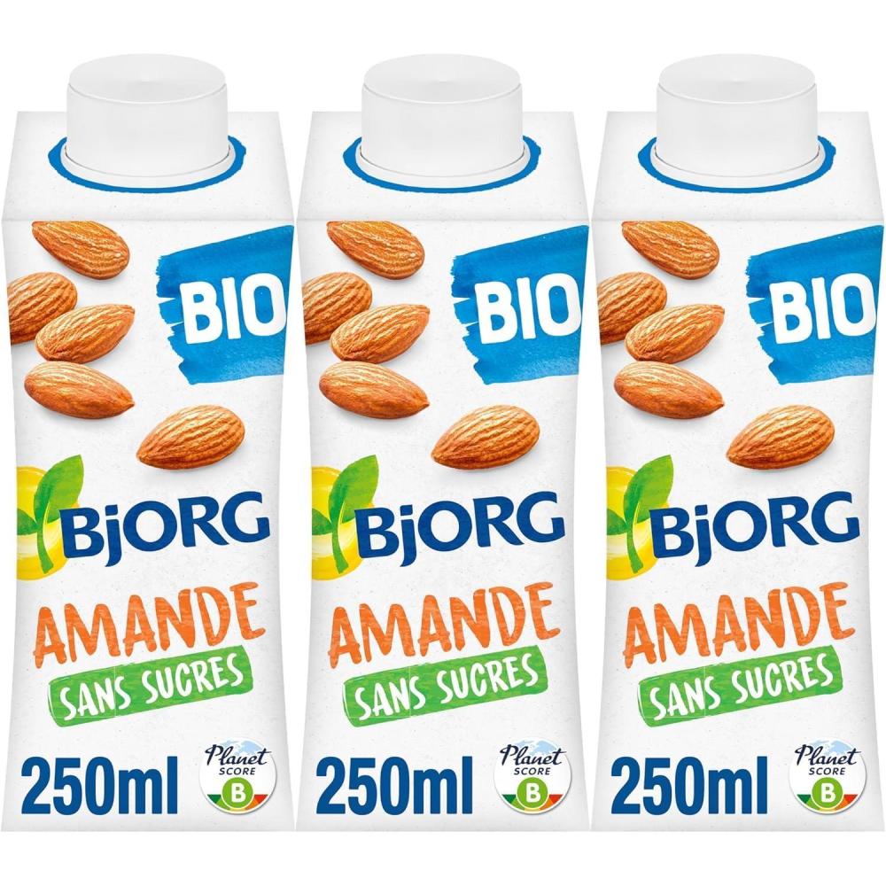 imageBJORG  Lait dAmande sans Sucres  Boisson Vgtale Bio  Pauvre en Acide Gras Saturs  3 x 25 clAmande  Lot de 3 3 x 250ml