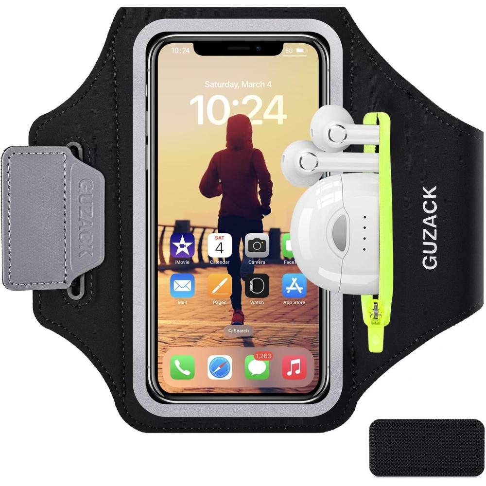 imageBrassard de Sport avec Airpods cl de Voiture Poche ZippeBrassard de tlphone rsistant leau pour iPhone 16151414 Pro Max13 Pro12 Pro MaxXRXS Smartphone Running Brassard 69quot pour JoggingNoir jusqu 7 0