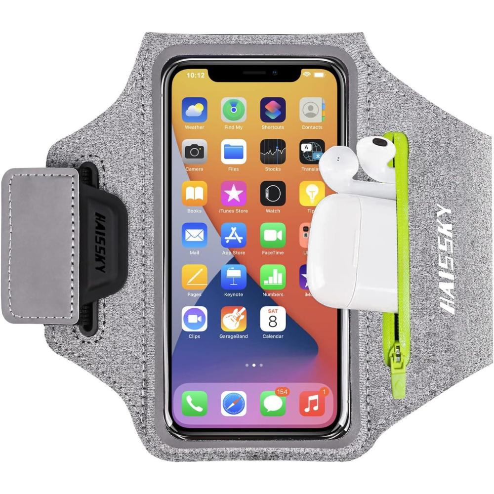 imageBrassard de Sport avec Airpods cl de Voiture Poche ZippeBrassard de tlphone rsistant leau pour iPhone 16151414 Pro Max13 Pro12 Pro MaxXRXS Smartphone Running Brassard 69quot pour JoggingGrisJusqu 6 5
