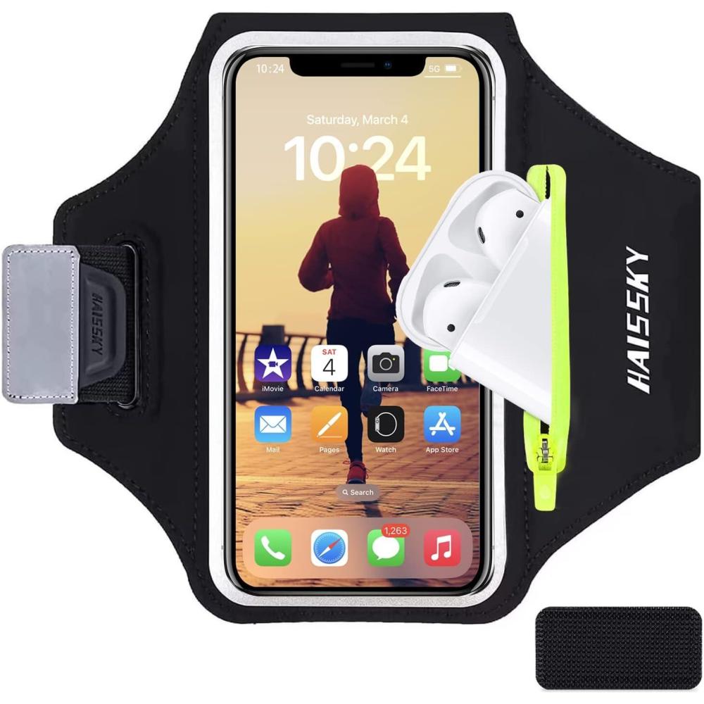 imageBrassard de Sport avec Airpods cl de Voiture Poche ZippeBrassard de tlphone rsistant leau pour iPhone 16151414 Pro Max13 Pro12 Pro MaxXRXS Smartphone Running Brassard 69quot pour JoggingNoirJusqu 6 5