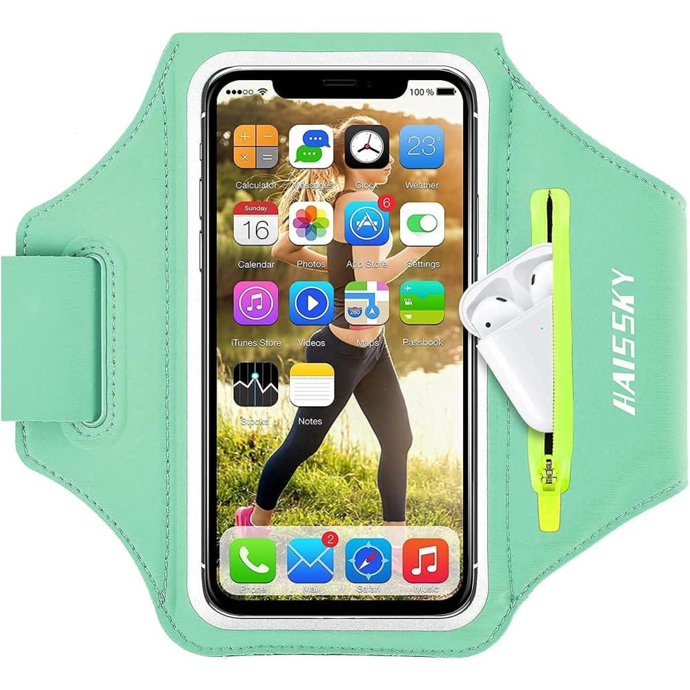 imageBrassard de Sport avec Airpods cl de Voiture Poche ZippeBrassard de tlphone rsistant leau pour iPhone 16151414 Pro Max13 Pro12 Pro MaxXRXS Smartphone Running Brassard 69quot pour JoggingMentheJusqu 6 9