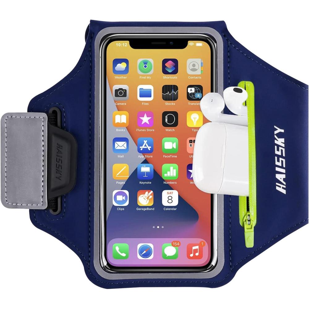 imageBrassard de Sport avec Airpods cl de Voiture Poche ZippeBrassard de tlphone rsistant leau pour iPhone 16151414 Pro Max13 Pro12 Pro MaxXRXS Smartphone Running Brassard 69quot pour JoggingMarineJusqu 6 5