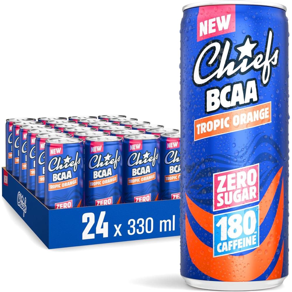 imageCHIEFS Boisson nergisante got Orange Tropicale 180 mg de cafine 24x330ml boissons nergtiques Sans Sucre et avec BCAA Tropic OrangeTropic Orange