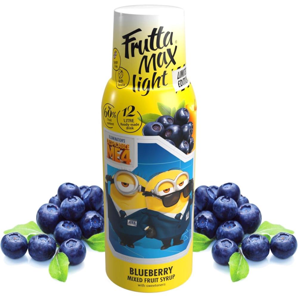 imageFruttaMax Sirop dAbricot Sans Sucre 60 de Fruit Rel Sirop Faible Teneur en Calories pour Sodas Cocktails ampamp Desserts 500mlMyrtille Light MINIONS
