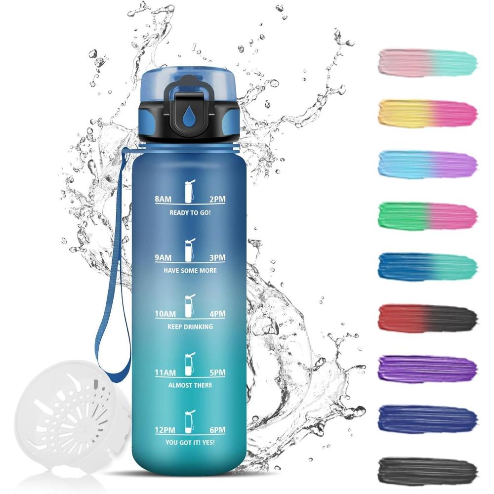 imageGourde Motivation 15l Gourde Sport avec Filtre Bouteille deau anti Fuite Bouteille avec Slogan de Motivation Facile Nettoyer Bouteille deau pour Running RandonneBleuvert