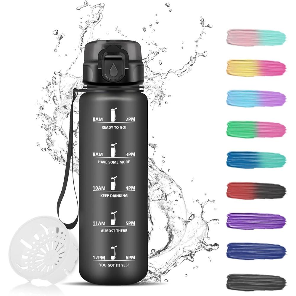 imageGourde Motivation 15l Gourde Sport avec Filtre Bouteille deau anti Fuite Bouteille avec Slogan de Motivation Facile Nettoyer Bouteille deau pour Running RandonneNoir