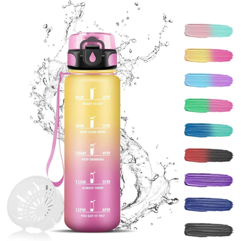 imageGourde Motivation 15l Gourde Sport avec Filtre Bouteille deau anti Fuite Bouteille avec Slogan de Motivation Facile Nettoyer Bouteille deau pour Running RandonneJaunerose