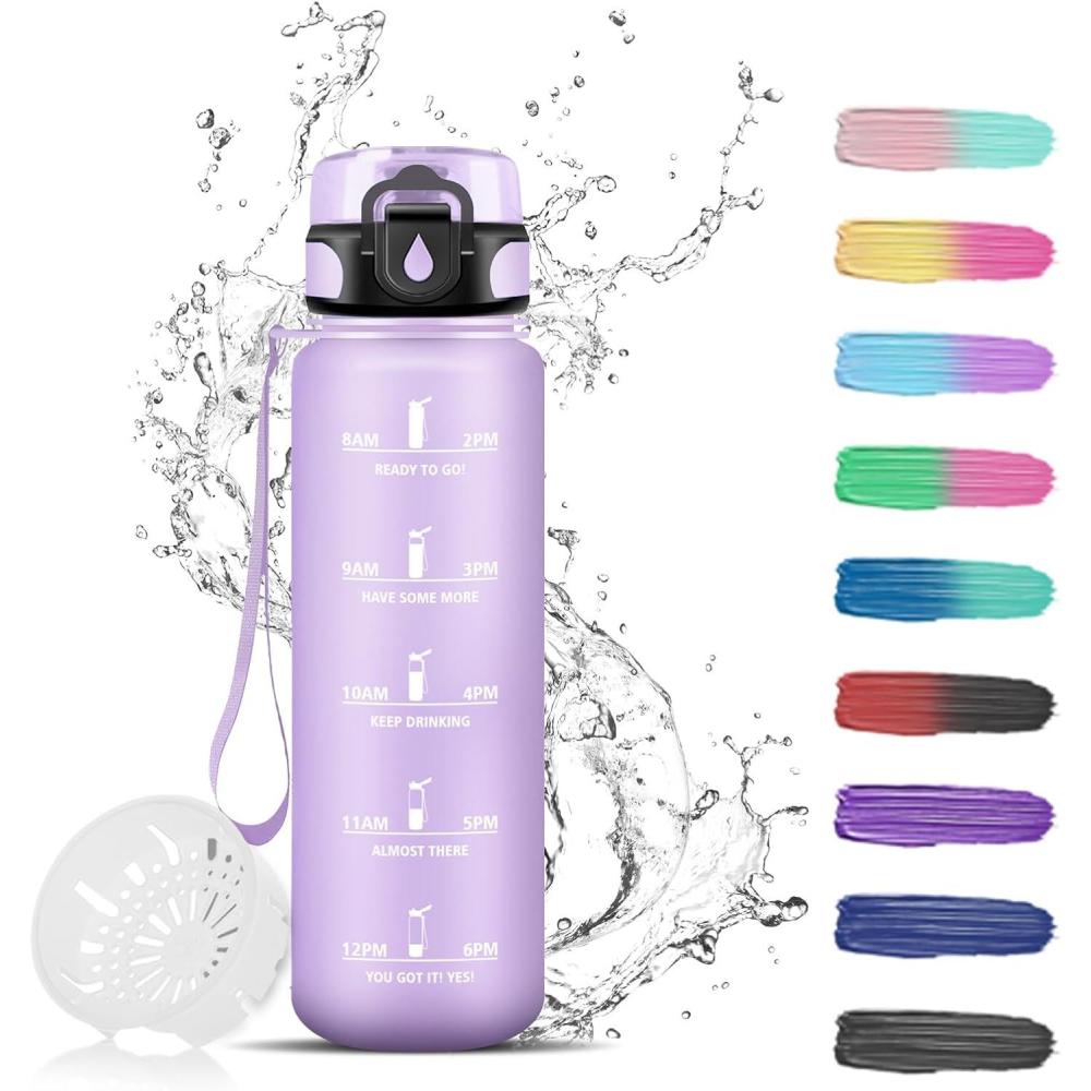 imageGourde Motivation 15l Gourde Sport avec Filtre Bouteille deau anti Fuite Bouteille avec Slogan de Motivation Facile Nettoyer Bouteille deau pour Running RandonneViolet Clair