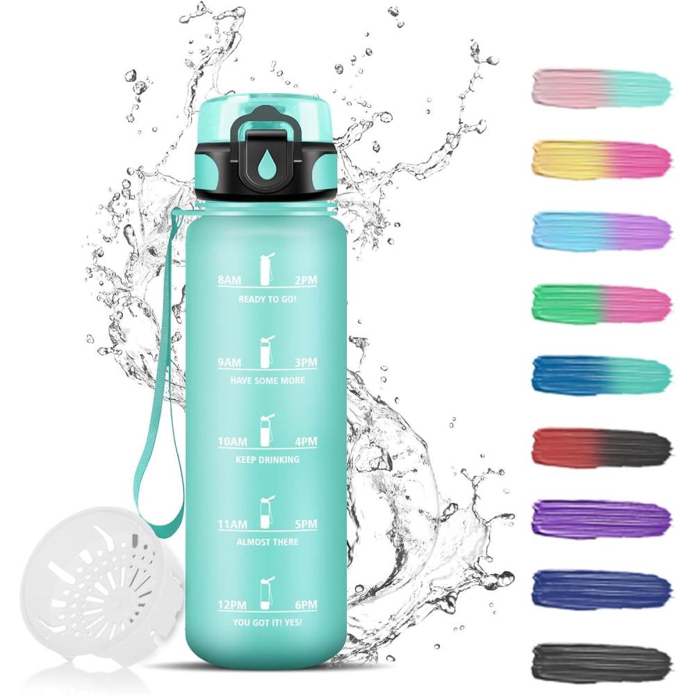 imageGourde Motivation 15l Gourde Sport avec Filtre Bouteille deau anti Fuite Bouteille avec Slogan de Motivation Facile Nettoyer Bouteille deau pour Running RandonneMbleuvert