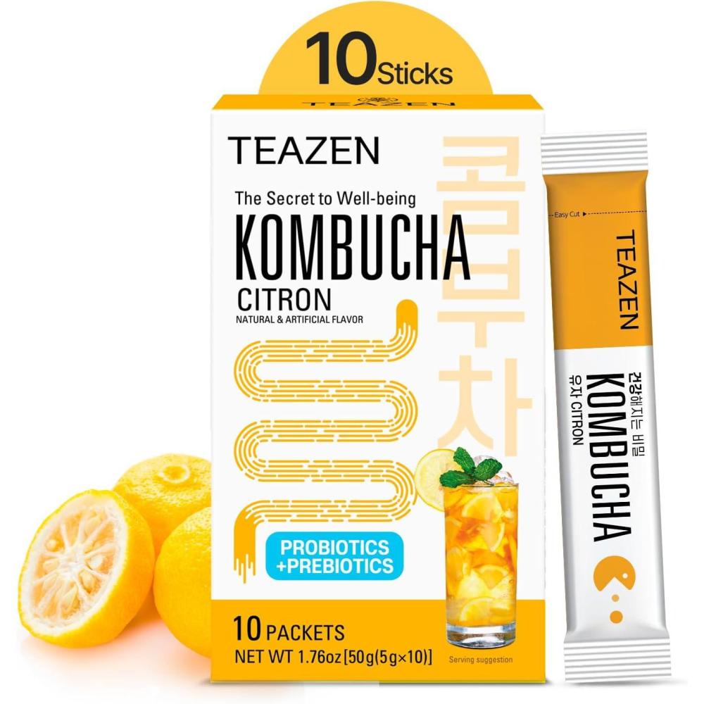 imageTEAZEN  Kombucha Berry  Boisson instantane au th probiotique  10 sachets  Sans sucre Vgan Faible en calories  Prparation pour boisson Corenne avec prbiotiquesCitron Yuzu