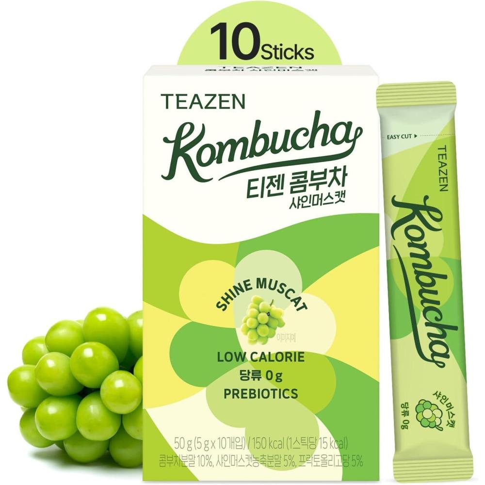 imageTEAZEN  Kombucha Berry  Boisson instantane au th probiotique  10 sachets  Sans sucre Vgan Faible en calories  Prparation pour boisson Corenne avec prbiotiquesShine Muscat