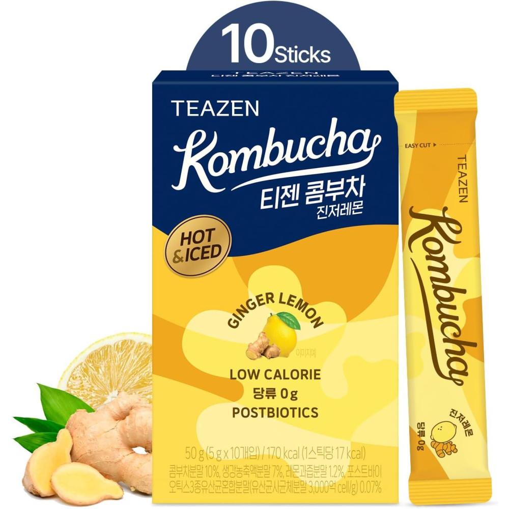 imageTEAZEN  Kombucha Berry  Boisson instantane au th probiotique  10 sachets  Sans sucre Vgan Faible en calories  Prparation pour boisson Corenne avec prbiotiquesGingembre citron