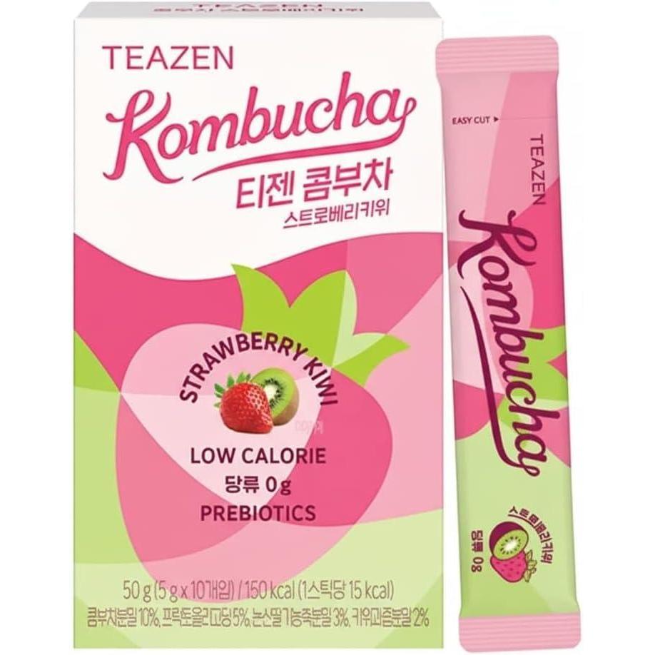 imageTEAZEN  Kombucha Berry  Boisson instantane au th probiotique  10 sachets  Sans sucre Vgan Faible en calories  Prparation pour boisson Corenne avec prbiotiquesFraise Kiwi
